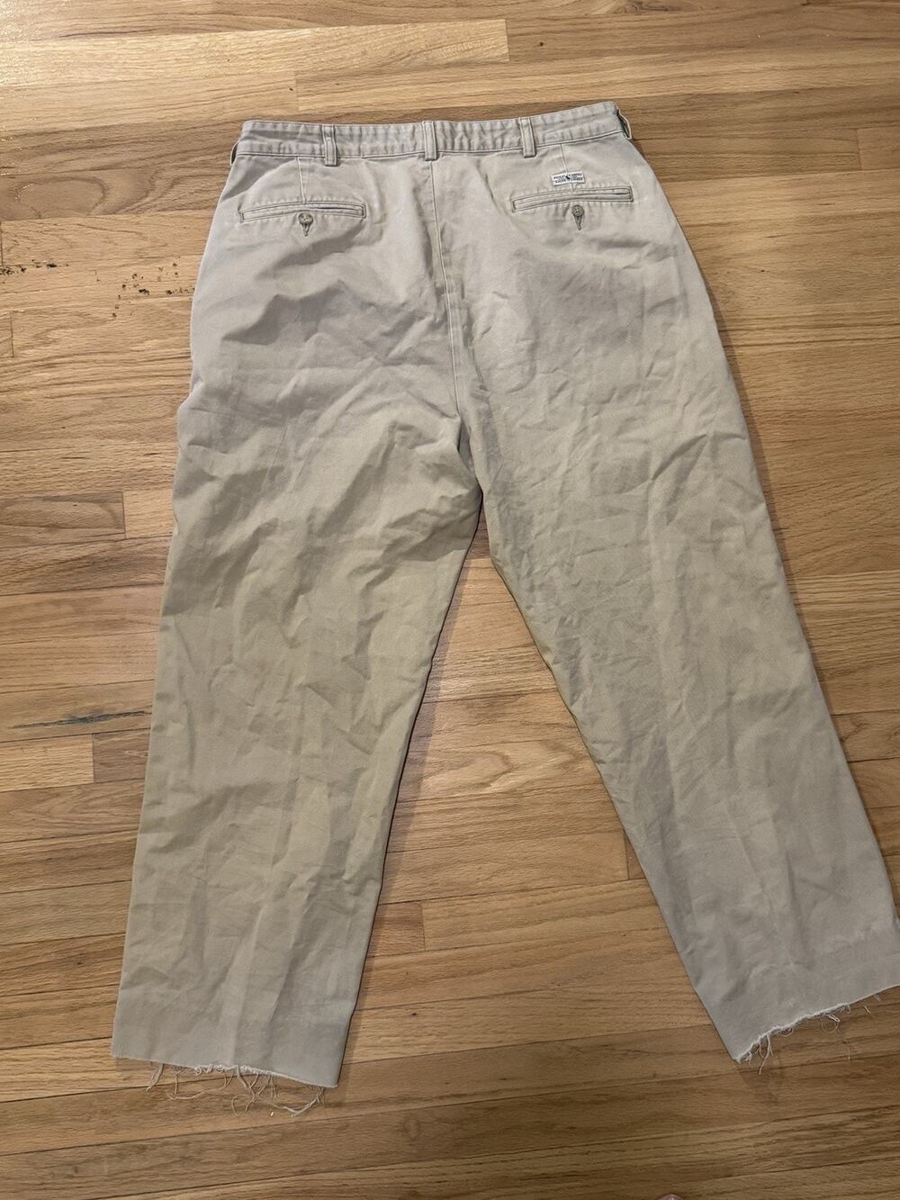 Vintage Polo Ralph Lauren Andrew Chino Pants Khaki Pleated Frayed Cropped 34x28